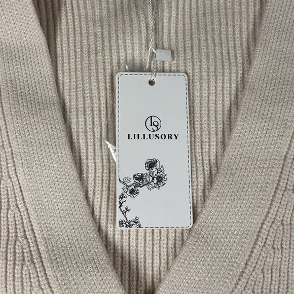 Lillusory Cardigan Sweater Womens Large Beige Button Front Ribbed Knit Pullover - Picture 10 of 11